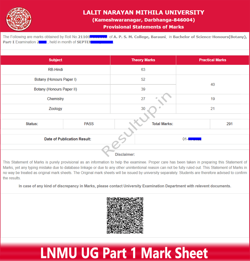 LNMU UG Part 1 Mark Sheet 2022